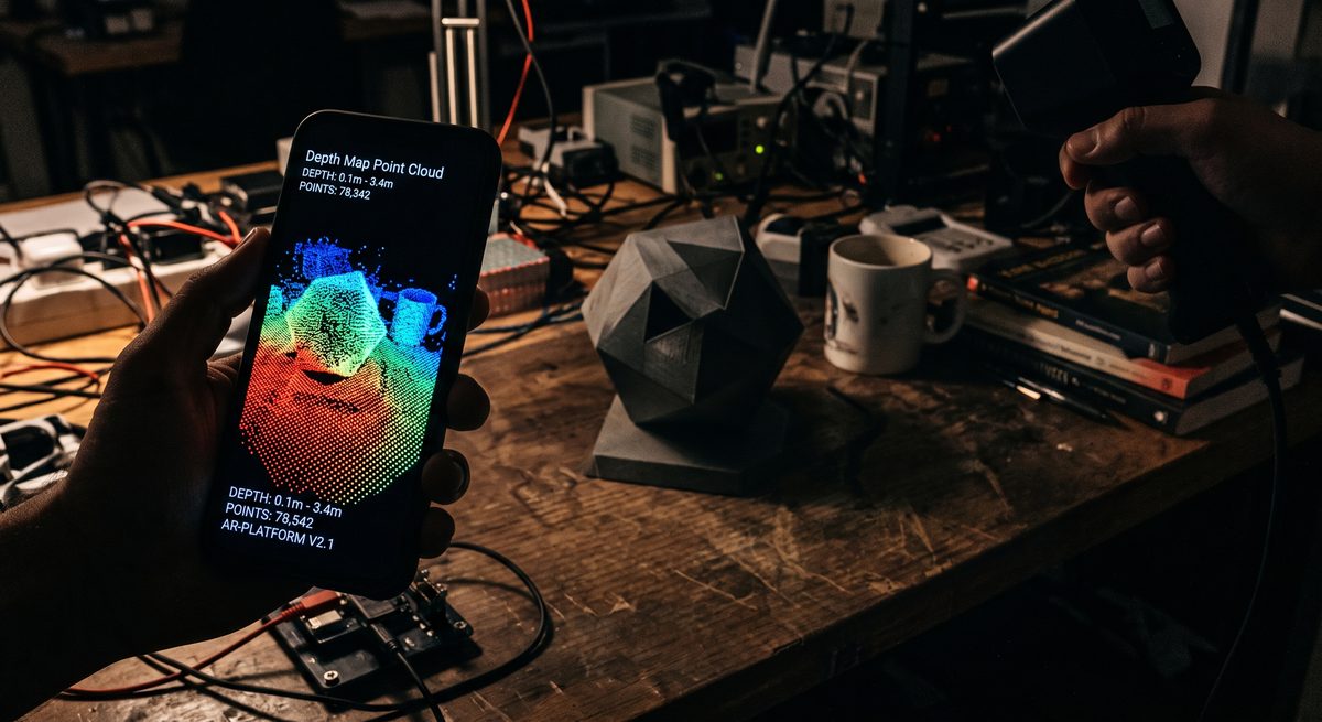 Depth map point cloud displayed on a phone during a live capture session